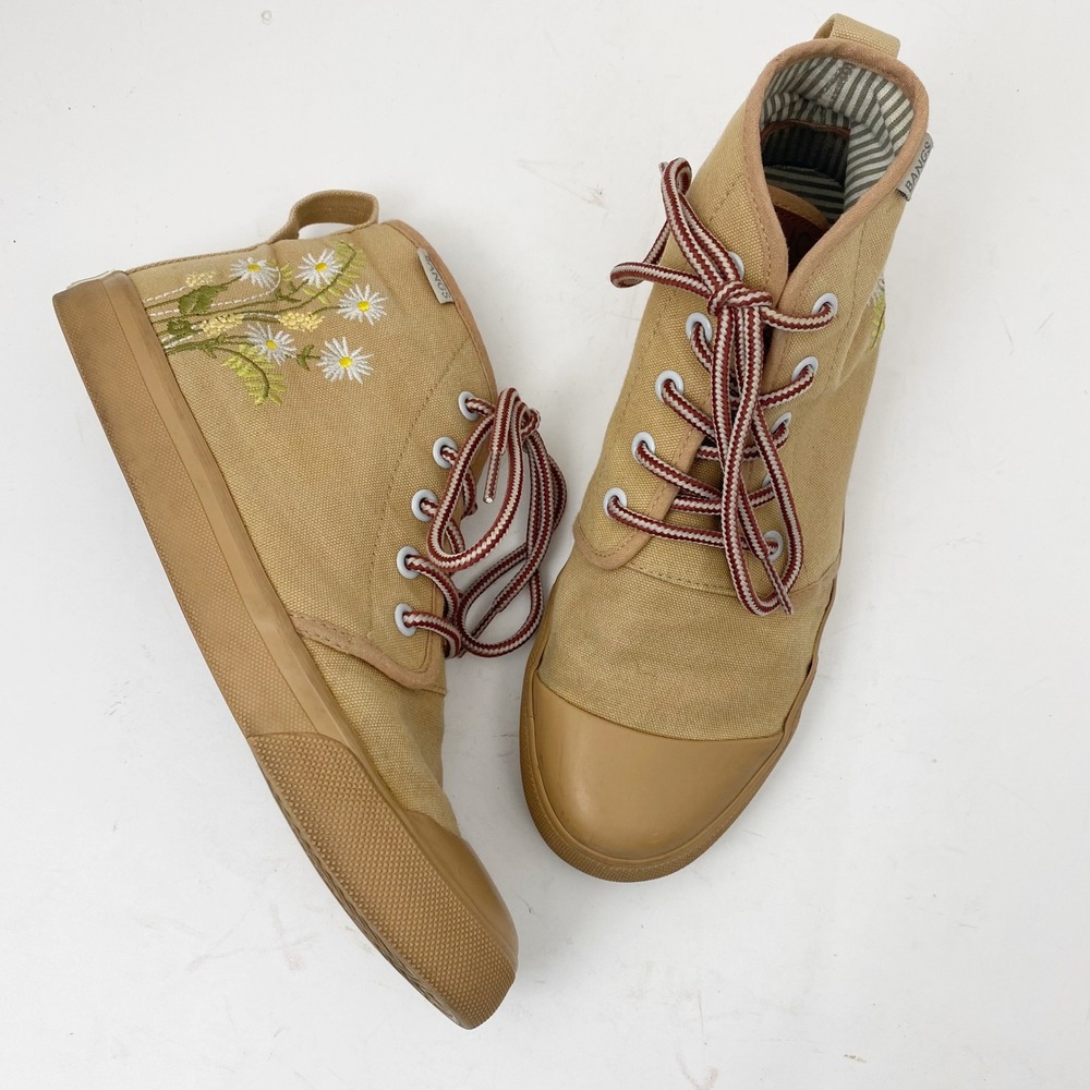 BANGS Boone Khaki Floral Daisy Embroidered High Top Sneaker Women 7